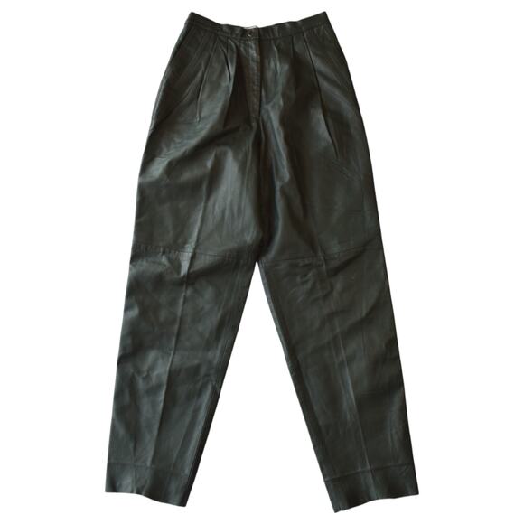 Vintage Bagatelle Dark Green Leather Pleated Pants, 28" Waist, Made in India - Picture 1 of 6